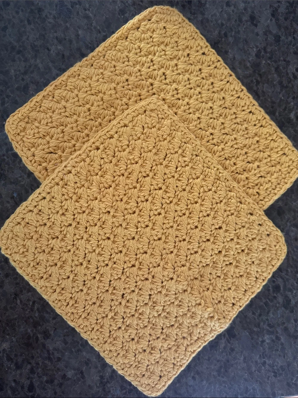 Handmade Crochet Dishcloths Washcloths - Mustard Yellow - Set of 2 - 100% Cotto